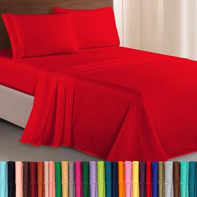 Elegant Comfort Zachte 4-delige beddengoedset met draaddichtheid van 1500 met drie lijnen, kreuk- en lichtbestendig, voor kingsize bed, rood Elegant Comfort Zachte 4-delige beddengoedset met draaddichtheid van 1500 met drie lijnen, kreuk- en lichtbestendig, voor kingsize bed, rood