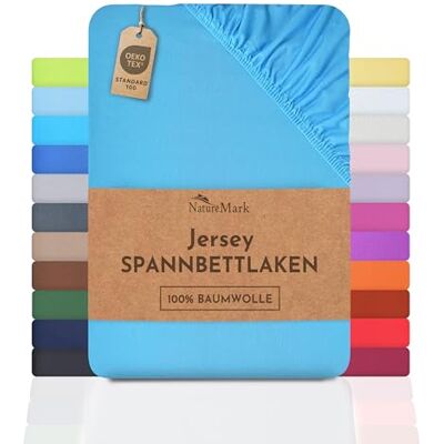 NatureMark Hoeslaken 100% jersey hoeslaken, voldoet aan de Öko-Tex Standard 100 kwaliteit, 100% katoen, turquoise, 140 x 200 – 160 x 200 cm NatureMark Hoeslaken 100% jersey hoeslaken, voldoet aan de Öko-Tex Standard 100 kwaliteit, 100% katoen, turquoise, 140 x 200 – 160 x 200 cm
