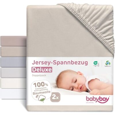 babybay Set van 2 jersey hoeslakens Deluxe geschikt voor het originele model, beige, 81 x 42 cm babybay Set van 2 jersey hoeslakens Deluxe geschikt voor het originele model, beige, 81 x 42 cm