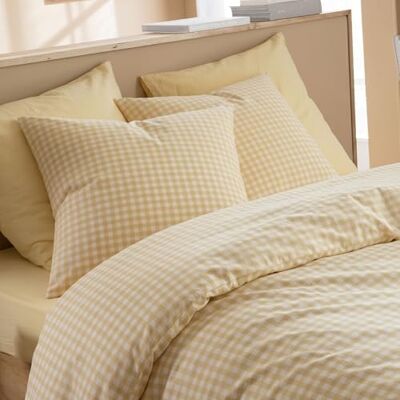 Terre de Nuit Beddengoed Vichy 260 x 240 cm, geel, geruit, 57 draden/cm², rechte onderkant Terre de Nuit Beddengoed Vichy 260 x 240 cm, geel, geruit, 57 draden/cm², rechte onderkant