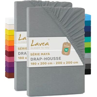 Lavea ® Set van 2 hoeslakens, 180 x 190/200 cm, 100% zacht en ademend katoen, voor matrassen tot 20 cm dik, jersey met elastiek rondom, middengrijs Lavea ® Set van 2 hoeslakens, 180 x 190/200 cm, 100% zacht en ademend katoen, voor matrassen tot 20 cm dik, jersey met elastiek rondom, middengrijs