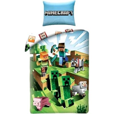 Halantex Minecraft bedset cactussen de racen cactus katoenen dekbedovertrek 140 x 200 cm en kussensloop 70 x 90 cm origineel Halantex Minecraft bedset cactussen de racen cactus katoenen dekbedovertrek 140 x 200 cm en kussensloop 70 x 90 cm origineel