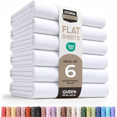 Utopia Bedding Set van 6 platte lakens van zachte geborstelde microvezel, krimp- en kleurecht, onderhoudsvriendelijk (tweepersoonsbed, wit) Utopia Bedding Set van 6 platte lakens van zachte geborstelde microvezel, krimp- en kleurecht, onderhoudsvriendelijk (tweepersoonsbed, wit)