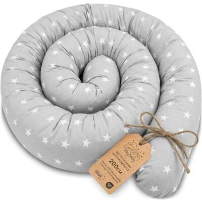 Totsy Baby Hoofdkussen voor zijslapers, lichaamskussen, 200 cm, katoen, lang slaapkussen, nekkussen, Oeko-Tex, grijs met witte sterren Totsy Baby Hoofdkussen voor zijslapers, lichaamskussen, 200 cm, katoen, lang slaapkussen, nekkussen, Oeko-Tex, grijs met witte sterren