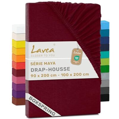 Lavea ® Hoeslaken, 90 x 200 cm, 100% katoen, grote spanhoogte 35 cm, voor dikke matrassen, met elastiek rondom, van jersey, voor boxspringbed, bordeauxrood Lavea ® Hoeslaken, 90 x 200 cm, 100% katoen, grote spanhoogte 35 cm, voor dikke matrassen, met elastiek rondom, van jersey, voor boxspringbed, bordeauxrood