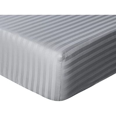 Sleepdown Hoeslaken in hotelkwaliteit, 100% katoen, satijn, gestreept, warm, comfortabel, ademend, superzacht, onderhoudsvriendelijk, extra diepe zakken van 32 cm, grijs eenpersoonsbed Sleepdown Hoeslaken in hotelkwaliteit, 100% katoen, satijn, gestreept, warm, comfortabel, ademend, superzacht, onderhoudsvriendelijk, extra diepe zakken van 32 cm, grijs eenpersoonsbed