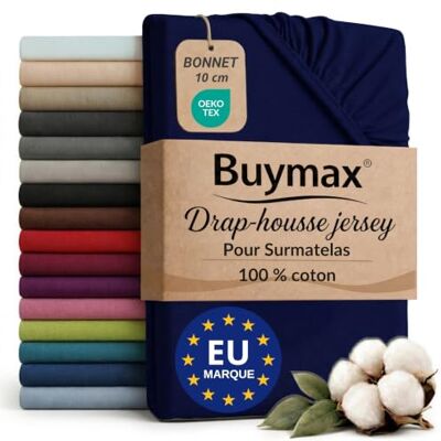 Buymax Hoeslaken 140 x 200 cm, 100% jersey katoen, voor toppers met hoogte tot 9 cm, boxspringbed, marineblauw Jersey doux et respirant, certifié OEKO-TEX, bonnet jusqu’à 10 cm, idéal pour surmatelas et maintien sans plis. Buymax Hoeslaken 140 x 200 cm, 100% jersey katoen, voor toppers met hoogte tot 9 cm, boxspringbed, marineblauw Jersey doux et respirant, certifié OEKO-TEX, bonnet jusqu’à 10 cm, idéal pour surmatelas et maintien sans plis.