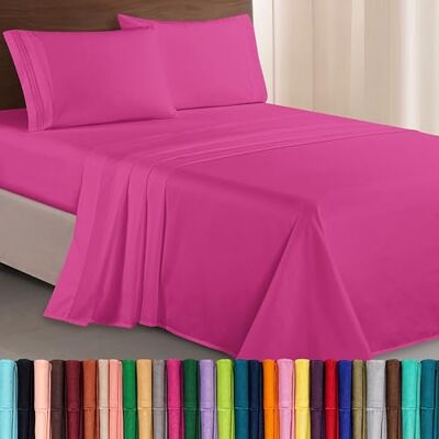 Elegant Comfort Zachte 4-delige beddengoedset van microvezel in hotelkwaliteit 1500 met drie lijnen borduurwerk, kreuk- en lichtbestendig, voor tweepersoonsbed, felroze Elegant Comfort Zachte 4-delige beddengoedset van microvezel in hotelkwaliteit 1500 met drie lijnen borduurwerk, kreuk- en lichtbestendig, voor tweepersoonsbed, felroze