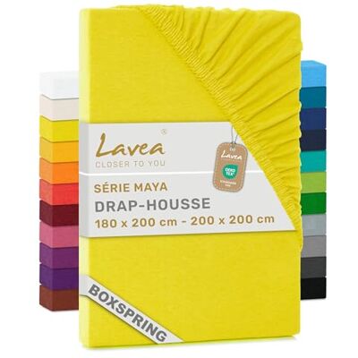 Lavea ® Hoeslaken, 180 x 200 cm, 100% katoen, grote spanhoogte 35 cm, voor dikke matrassen, met elastiek rondom, van jersey, voor boxspringbed, zonnegeel Lavea ® Hoeslaken, 180 x 200 cm, 100% katoen, grote spanhoogte 35 cm, voor dikke matrassen, met elastiek rondom, van jersey, voor boxspringbed, zonnegeel