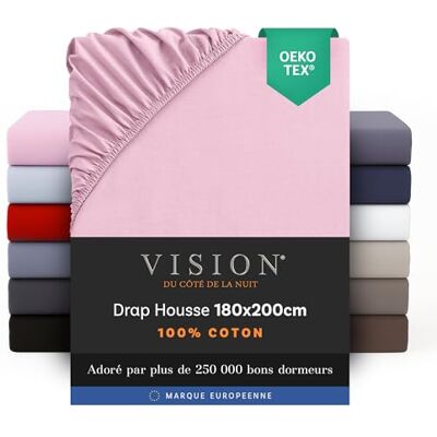 Vision Hoeslaken 180 x 200 cm Kleur: roze 100% katoen: 57 draden, 4 elastische hoeken, 30 cm hoekhoogte Vision Hoeslaken 180 x 200 cm Kleur: roze 100% katoen: 57 draden, 4 elastische hoeken, 30 cm hoekhoogte