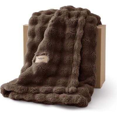 Bedsure Knuffeldeken met bubbels, bruin, 130 x 170 cm Dikke bankdeken, sprei voor kamerdecoratie, zachte en ademende wollen deken, cadeau voor Bedsure Knuffeldeken met bubbels, bruin, 130 x 170 cm Dikke bankdeken, sprei voor kamerdecoratie, zachte en ademende wollen deken, cadeau voor