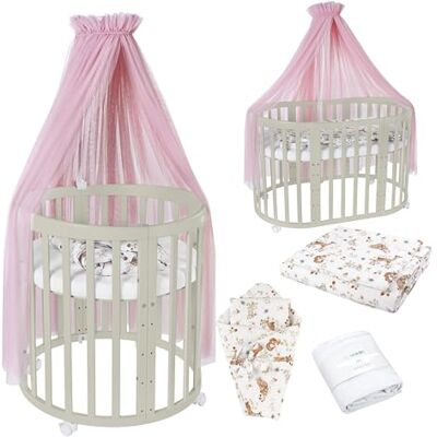 waldin Babybed, ovaal, 7-in-1, matras, wielen, plank, olijf waldin Babybed, ovaal, 7-in-1, matras, wielen, plank, olijf