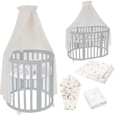 waldin Babybed, ovaal, 7-in-1, matras, wielen, plank, grijs waldin Babybed, ovaal, 7-in-1, matras, wielen, plank, grijs