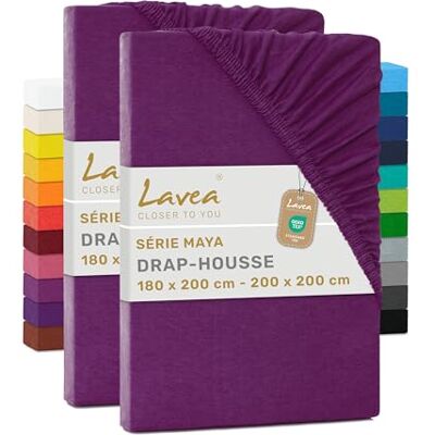 Lavea ® Set van 2 hoeslakens, 180 x 190/200 cm, 100% zacht en ademend katoen, voor matrassen tot 20 cm dik, jersey met elastiek rondom, lila Lavea ® Set van 2 hoeslakens, 180 x 190/200 cm, 100% zacht en ademend katoen, voor matrassen tot 20 cm dik, jersey met elastiek rondom, lila
