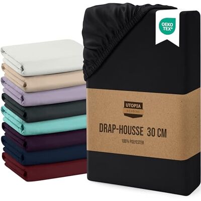 Utopia Bedding Set van 1 hoeslakens van geborstelde microvezel, 30 cm diepe hoeken, 180 x 200 cm, zwart Utopia Bedding Set van 1 hoeslakens van geborstelde microvezel, 30 cm diepe hoeken, 180 x 200 cm, zwart