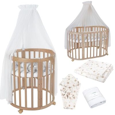 waldin Babybed, ovaal, 7-in-1, matras, wielen, plank, natuur waldin Babybed, ovaal, 7-in-1, matras, wielen, plank, natuur