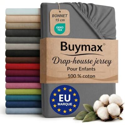 Buymax Hoeslaken voor kinderen, 60 x 120 cm, 100% katoen, antracietgrijs Zachte en ademende jersey, Oeko-Tex-gecertificeerd, voor kinderbed, 15 cm spanhoogte en rondom elastiek voor een betrouwbare Buymax Hoeslaken voor kinderen, 60 x 120 cm, 100% katoen, antracietgrijs Zachte en ademende jersey, Oeko-Tex-gecertificeerd, voor kinderbed, 15 cm spanhoogte en rondom elastiek voor een betrouwbare