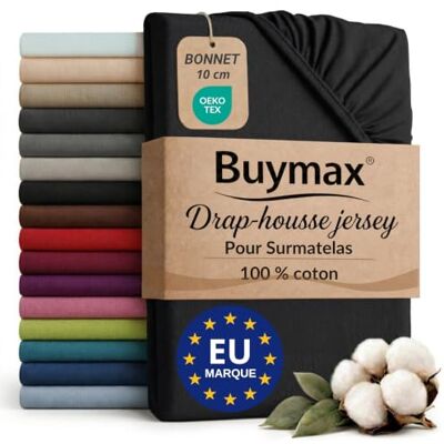 Buymax Hoeslaken 160 x 200 cm, 100% jersey katoen, voor toppers met hoogte tot 9 cm, boxspringbed, zwart Jersey doux et respirant, certifié OEKO-TEX, bonnet jusqu’à 10 cm, idéal pour surmatelas et maintien sans plis. Buymax Hoeslaken 160 x 200 cm, 100% jersey katoen, voor toppers met hoogte tot 9 cm, boxspringbed, zwart Jersey doux et respirant, certifié OEKO-TEX, bonnet jusqu’à 10 cm, idéal pour surmatelas et maintien sans plis.