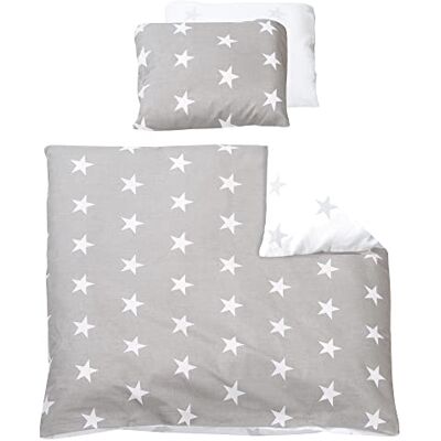 roba Little Stars Omkeerbaar Babybeddengoed, 2-delig, 100% katoen, dekbedovertrek 80 x 80 cm + kussensloop 40 x 35 cm, sterrenprint, grijs/wit roba Little Stars Omkeerbaar Babybeddengoed, 2-delig, 100% katoen, dekbedovertrek 80 x 80 cm + kussensloop 40 x 35 cm, sterrenprint, grijs/wit