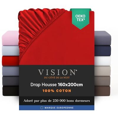 Vision Hoeslaken 160 x 200 cm Kleur: rood 100% katoen: 57 draden 4 elastische hoeken Vision Hoeslaken 160 x 200 cm Kleur: rood 100% katoen: 57 draden 4 elastische hoeken