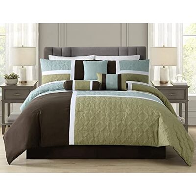 Chezmoi Collection 7-delige patchwork gewatteerde beddengoedset, koffiebruin/turquoise/saliegroen, California kingsize Chezmoi Collection 7-delige patchwork gewatteerde beddengoedset, koffiebruin/turquoise/saliegroen, California kingsize