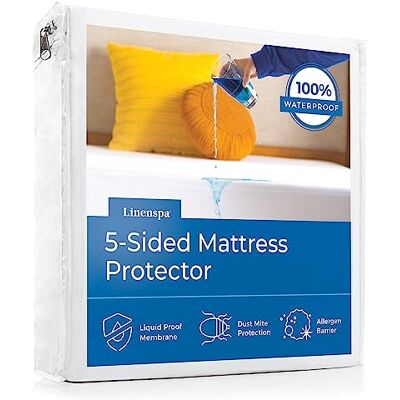 Linenspa Matrasbeschermer van gladde stof, 100% waterdicht, hypoallergeen, oppervlaktebescherming, zonder vinyl. Linenspa Matrasbeschermer van gladde stof, 100% waterdicht, hypoallergeen, oppervlaktebescherming, zonder vinyl.