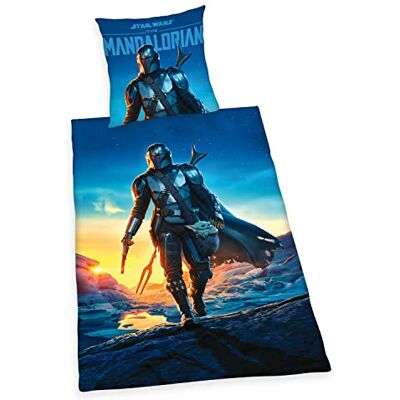 Herding Star Wars The Mandalorian beddengoed, kussensloop 80 x 80 cm, dekbedovertrek 135 x 200 cm, met eenvoudige ritssluiting, 100% katoen/renforcé Herding Star Wars The Mandalorian beddengoed, kussensloop 80 x 80 cm, dekbedovertrek 135 x 200 cm, met eenvoudige ritssluiting, 100% katoen/renforcé