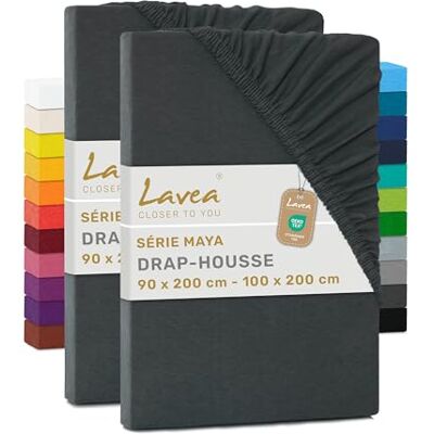 Lavea ® Set van 2 hoeslakens, 90 x 190/200 cm, 100% zacht en ademend katoen, voor dikke matrassen tot 20 cm, jersey met elastiek rondom, antraciet Lavea ® Set van 2 hoeslakens, 90 x 190/200 cm, 100% zacht en ademend katoen, voor dikke matrassen tot 20 cm, jersey met elastiek rondom, antraciet