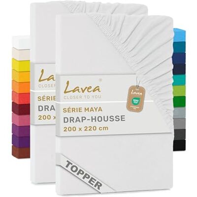 Lavea ® Set van 2 hoeslakens voor topper/topper, 200 x 220 cm, jersey 100% katoen, voor matrassen tot 10 cm, met elastiek rondom, wit Lavea ® Set van 2 hoeslakens voor topper/topper, 200 x 220 cm, jersey 100% katoen, voor matrassen tot 10 cm, met elastiek rondom, wit