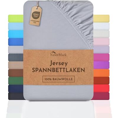 NatureMark hoeslaken van 100% jersey, Oeko-Tex Standard 100 gecertificeerd, katoen, zilvergrijs, 180 x 200-200, 200 x 200 cm NatureMark hoeslaken van 100% jersey, Oeko-Tex Standard 100 gecertificeerd, katoen, zilvergrijs, 180 x 200-200, 200 x 200 cm