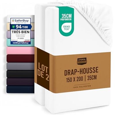 Utopia Bedding Set van 2 hoeslakens, hoekhoogtes van 35 cm voor dik matras, geborstelde microvezel, 150 x 200 cm, wit Utopia Bedding Set van 2 hoeslakens, hoekhoogtes van 35 cm voor dik matras, geborstelde microvezel, 150 x 200 cm, wit