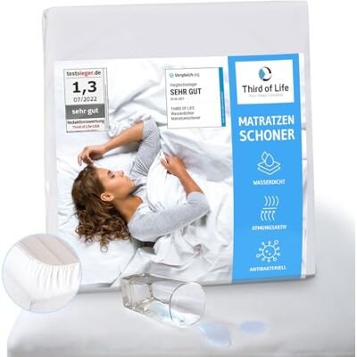 Third of Life Matrasbeschermer, waterdicht, 150 x 190 cm, ademend, anti-mijt, onder hoeslaken, waterdichte bescherming, hygiënische topper, 150 x 190 cm Third of Life Matrasbeschermer, waterdicht, 150 x 190 cm, ademend, anti-mijt, onder hoeslaken, waterdichte bescherming, hygiënische topper, 150 x 190 cm