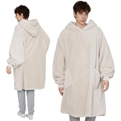 Bedsure Capuchondeken met mouwen, draagbare deken om aan te trekken, voor volwassenen, warme knuffeldeken met mouwen, zachte deken als cadeau voor vrouw, vriendin, moeder L Bedsure Capuchondeken met mouwen, draagbare deken om aan te trekken, voor volwassenen, warme knuffeldeken met mouwen, zachte deken als cadeau voor vrouw, vriendin, moeder L