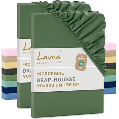 Lavea ® Set van 2 hoeslakens, 90 x 200 cm, microvezel, olijfgroen Microvezel hoeslaken, 20 cm hoogte, met elastiek rondom, zacht, ademend, Oeko-Tex®-gecertificeerd Lavea ® Set van 2 hoeslakens, 90 x 200 cm, microvezel, olijfgroen Microvezel hoeslaken, 20 cm hoogte, met elastiek rondom, zacht, ademend, Oeko-Tex®-gecertificeerd