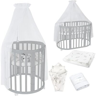 waldin Babybed, ovaal, 7-in-1, matras, wielen, plank, grijs waldin Babybed, ovaal, 7-in-1, matras, wielen, plank, grijs