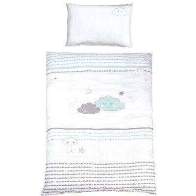 roba Happy Cloud Babybeddengoed, 2-delig, 100% katoen, dekbedovertrek 100 x 135 cm + kussensloop 40 x 60 cm, bedrukt met wolken en sterren roba Happy Cloud Babybeddengoed, 2-delig, 100% katoen, dekbedovertrek 100 x 135 cm + kussensloop 40 x 60 cm, bedrukt met wolken en sterren