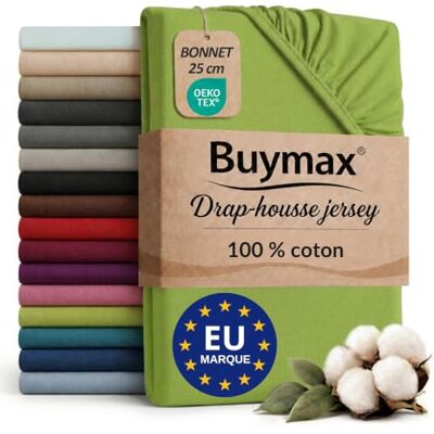 Buymax Jersey hoeslaken, 80 x 200 cm, 100% katoen, matrashoogte tot 25 cm, kleur: appelgroen Jersey doux et respirant, certifié OEKO-TEX, bonnet jusqu’à 25 cm et élastique intégral pour un maintien fiable. Buymax Jersey hoeslaken, 80 x 200 cm, 100% katoen, matrashoogte tot 25 cm, kleur: appelgroen Jersey doux et respirant, certifié OEKO-TEX, bonnet jusqu’à 25 cm et élastique intégral pour un maintien fiable.