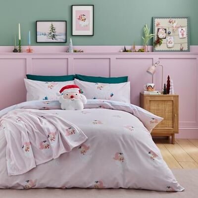 Catherine Lansfield Roze kerstman beddengoedset met dekbedovertrek en kussensloop Catherine Lansfield Roze kerstman beddengoedset met dekbedovertrek en kussensloop