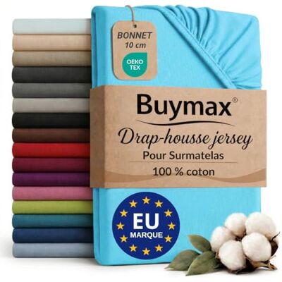 Buymax Hoeslaken van 100% jersey katoen, voor matrassen tot 9 cm dik, voor toppers, boxspringbedden, boxsprings (180 x 200 cm, turquoise) Jersey doux et respirant, certifié OEKO-TEX, bonnet jusqu’à 10 cm, idéal pour surmatelas et maintien sans plis. Buymax Hoeslaken van 100% jersey katoen, voor matrassen tot 9 cm dik, voor toppers, boxspringbedden, boxsprings (180 x 200 cm, turquoise) Jersey doux et respirant, certifié OEKO-TEX, bonnet jusqu’à 10 cm, idéal pour surmatelas et maintien sans plis.