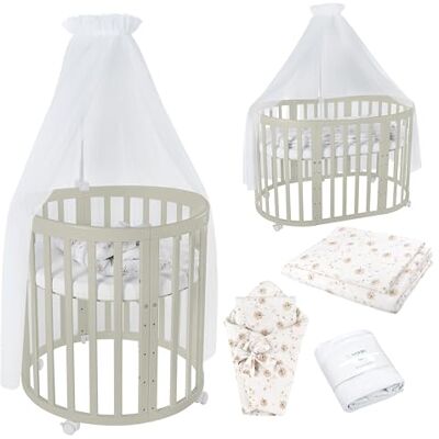 waldin Babybed, ovaal, 7-in-1, matras, wielen, plank, olijf waldin Babybed, ovaal, 7-in-1, matras, wielen, plank, olijf
