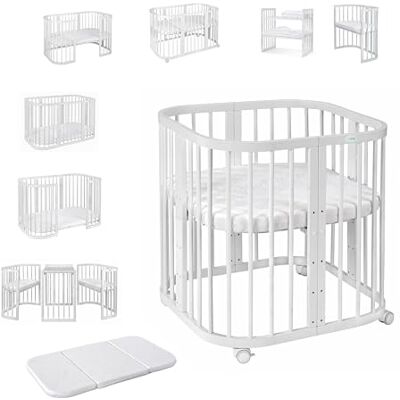 waldin Babybed, 7-in-1, matras en wieltjes, plank, wit waldin Babybed, 7-in-1, matras en wieltjes, plank, wit