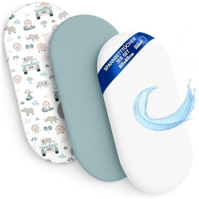 Totsy Baby Hoeslakens voor kinderwagen, set van 3: 40 x 80 cm met elastische rand, 2 x lakens en 1 x waterdichte matrasbeschermer, accessoires voor logeerbed, cododo, wieg, kleur Afrika en salie Totsy Baby Hoeslakens voor kinderwagen, set van 3: 40 x 80 cm met elastische rand, 2 x lakens en 1 x waterdichte matrasbeschermer, accessoires voor logeerbed, cododo, wieg, kleur Afrika en salie