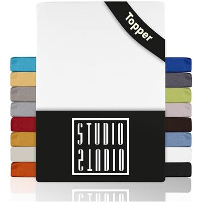 STUDIO basic topper hoeslaken, 180 x 200 cm, 100% gekamd katoen, Oeko-Tex 100-gecertificeerd, merkkwaliteit, laken 180 x 200 cm, wit STUDIO basic topper hoeslaken, 180 x 200 cm, 100% gekamd katoen, Oeko-Tex 100-gecertificeerd, merkkwaliteit, laken 180 x 200 cm, wit