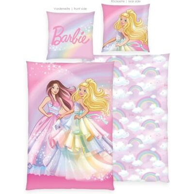 Herding , Parure de lit Barbie, taie d'oreiller environ 80 x 80 cm, housse de couette env. 135 x 200 cm, fermeture éclair et motif réversible, 100% coton/renforcé Herding , Parure de lit Barbie, taie d'oreiller environ 80 x 80 cm, housse de couette env. 135 x 200 cm, fermeture éclair et motif réversible, 100% coton/renforcé