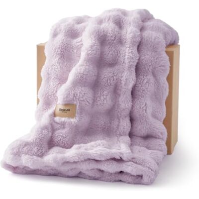 Bedsure Knuffeldeken met bubbels, lichtpaars, 150 x 200 cm Bankdeken, dikke fleecedeken, sprei voor slaapkamerdecoratie, zachte wollen deken en Bedsure Knuffeldeken met bubbels, lichtpaars, 150 x 200 cm Bankdeken, dikke fleecedeken, sprei voor slaapkamerdecoratie, zachte wollen deken en