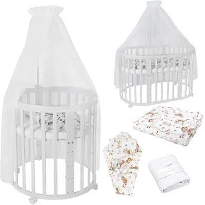 waldin Babybed, ovaal, 7-in-1, matras, wielen, plank, wit waldin Babybed, ovaal, 7-in-1, matras, wielen, plank, wit