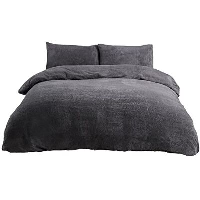 Sleepdown Beddengoedset van Teddy-fleece, houtskoolgrijs, polyester, Kingsize-beddengoed Sleepdown Beddengoedset van Teddy-fleece, houtskoolgrijs, polyester, Kingsize-beddengoed