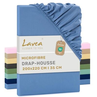 Lavea ® Hoeslaken, 200 x 220 cm, zachte en ademende microvezel, spanhoogte 35 cm, met elastiek rondom, Öko-Tex-gecertificeerd, hemelsblauw Lavea ® Hoeslaken, 200 x 220 cm, zachte en ademende microvezel, spanhoogte 35 cm, met elastiek rondom, Öko-Tex-gecertificeerd, hemelsblauw
