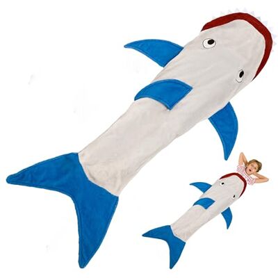 Kanguru Shark Kids haaiendeken voor kinderen, superzacht, comfortabel, wollig, warm, draagbare deken van microvezel, kleur blauw, grijs en rood, Eén maat 142 cm Kanguru Shark Kids haaiendeken voor kinderen, superzacht, comfortabel, wollig, warm, draagbare deken van microvezel, kleur blauw, grijs en rood, Eén maat 142 cm