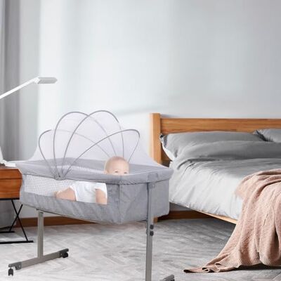 LANTUS Cododo wieg met matras en muggennet, reisbed, draagbaar, met wielen, babywieg 96 x 57 x 77 cm grijs LANTUS Cododo wieg met matras en muggennet, reisbed, draagbaar, met wielen, babywieg 96 x 57 x 77 cm grijs